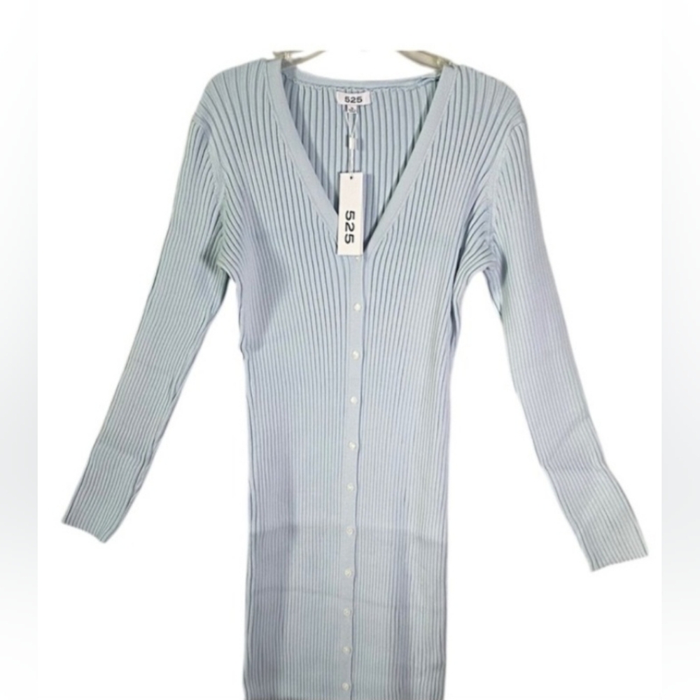 525 America Pastel Blue Ribbed Cotton Button-Down Dress NWT - Picture 12 of 12